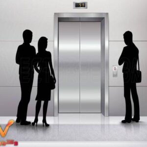 وکتور لایه باز سایه نما زن و مرد جلوی درب آسانسور
